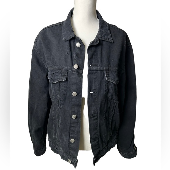 ZARA women’s black denim jacket with fringe back size US M EUC - Picture 2 of 5